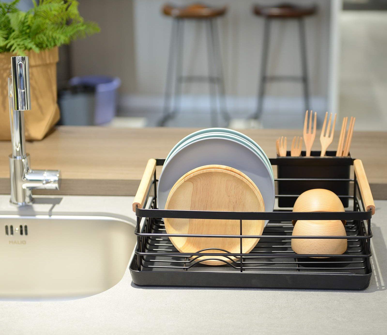 【Promotions】Jaza Keja Dish Drying Rack for Kitchen Counter Stainless Steel Dish Drainer with Removable Cutlery Holder Drainboard