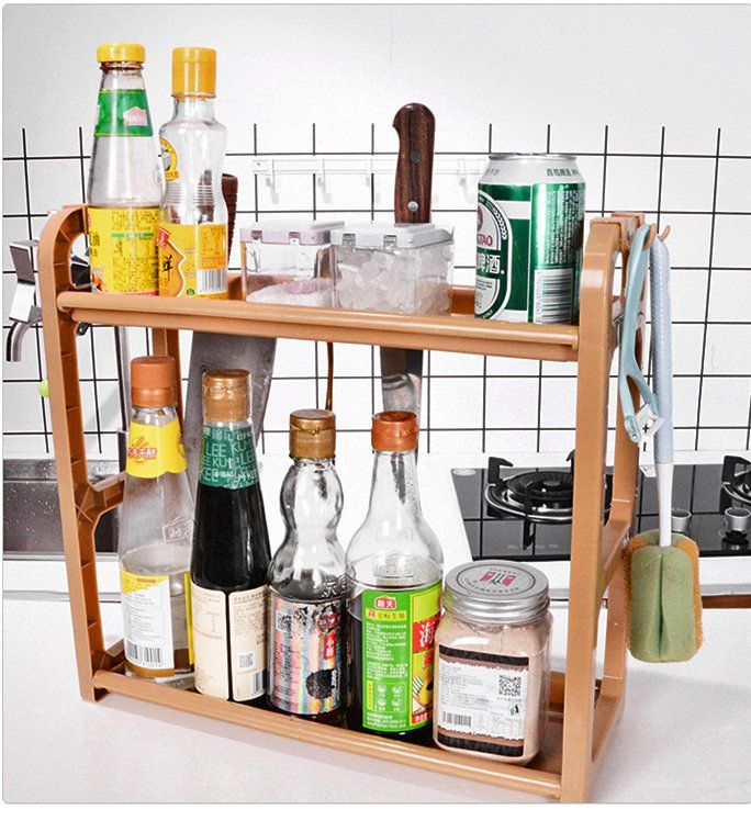 Jaza Keja 2 Layer Kitchen Organizer Rack Spices Organizer Storage Shelves Seasoning Spices Storage Holder Kitchen Utensils Storage Rack