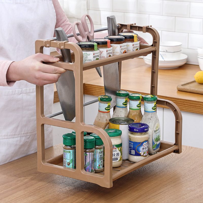 Jaza Keja 2 Layer Extra Large Spice Rack Organizer Counter Shelf with Guardrail for Countertop, Kitchen, Dining Room, Office