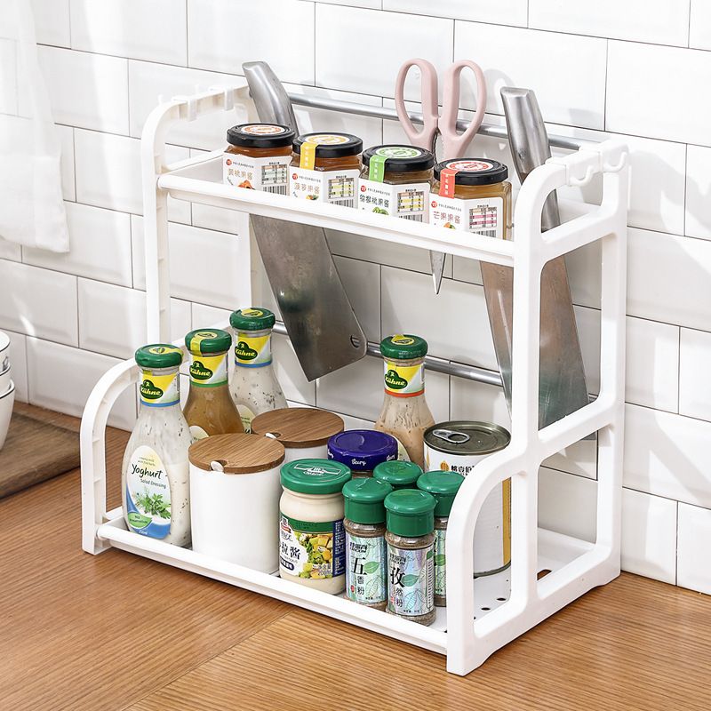 Jaza Keja 2 Layer Extra Large Spice Rack Organizer Counter Shelf with Guardrail for Countertop, Kitchen, Dining Room, Office