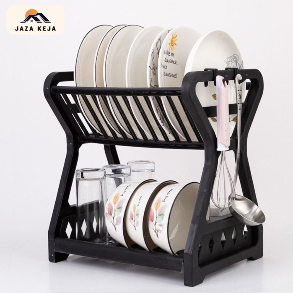 Jaza Keja 2 Layers Kitchen Storage Shelf Plastic Drain Dish Rack Kitchen Organizer for More Space Saving Kitchen Counter