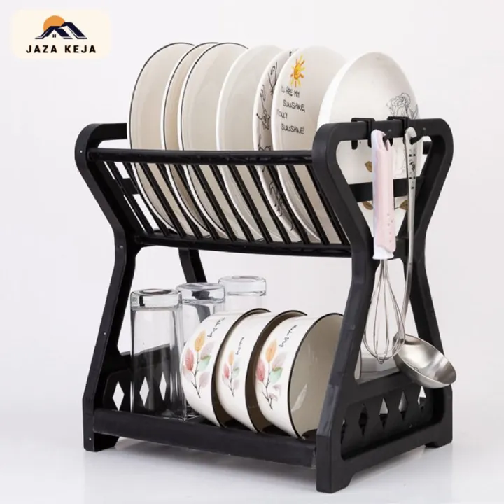 Jaza Keja 2 Layers Kitchen Storage Shelf Plastic Drain Dish Rack Kitchen Organizer for More Space Saving Kitchen Counter
