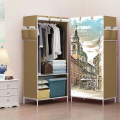Jaza Keja 1 Columns Portable Metallic Closet Wardrobe Cartoon Cloth Non-Woven Panoramic Folding Cloth Wardrobe 3D Wardrobe Small Wardrobe Folding Hanger