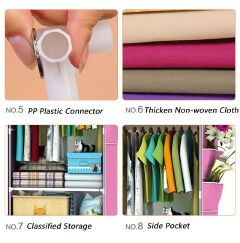 Jaza Keja 1 Columns Portable Metallic Closet Wardrobe Cartoon Cloth Non-Woven Panoramic Folding Cloth Wardrobe 3D Wardrobe Small Wardrobe Folding Hanger