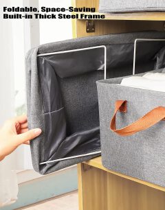 [Buy More Save More]Jaza Keja Foldable Clothes Closet Organizer Inner Layer Handle Fabric Storage Baskets Box Steel Frame Stackable Shelf Wardrobe for Clothes Toys