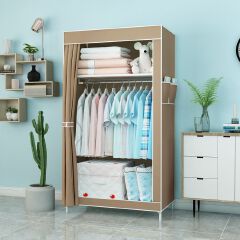 Jaza Keja Portable Single Column Metallic Wardrobe Closet Clothes Metallic Organizer Non-Woven Fabric Cover with 3 Storage Shelves 2 Hanging Sections