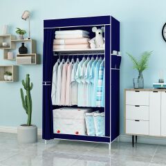 Jaza Keja Portable Single Column Metallic Wardrobe Closet Clothes Metallic Organizer Non-Woven Fabric Cover with 3 Storage Shelves 2 Hanging Sections