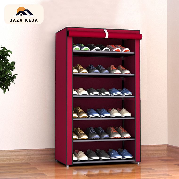 Jaza Keja 6 Layers Shoes Rack With Dustproof Curtain Free Standing Shoes Rack Easy Assembled Shoes Storage Shelf