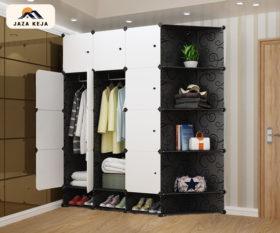 Jaza Keja 4 Columns Plastic Large Wardrobe with Shoe Rack Corner Bookshelf Cabinet Wardrobe