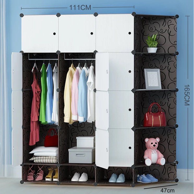 Jaza Keja 4 Columns Plastic Large Wardrobe with Shoe Rack Corner Bookshelf Cabinet Wardrobe