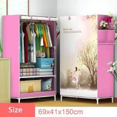 Jaza Keja 1 Columns Portable Metallic Closet Wardrobe Cartoon Cloth Non-Woven Panoramic Folding Cloth Wardrobe 3D Wardrobe Small Wardrobe Folding Hanger