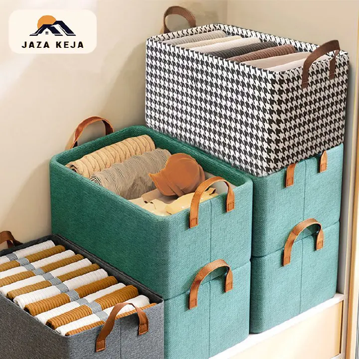 Jaza Keja Foldable Clothes Closet Organizer Inner Layer Handle Fabric Storage Baskets Box Steel Frame Stackable Shelf Wardrobe for Clothes Toys
