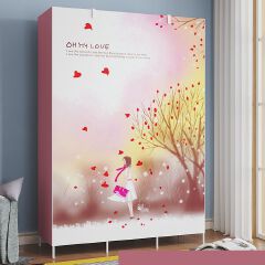 Jaza Keja 2 Columns Metalic Portable Wardrobe Cartoon Non-Woven Cloth Storage Cabinet Easy to Assemble Steel Tube Reinforced closet Clothes Organizer