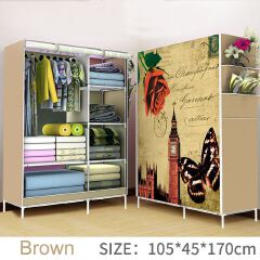 Jaza Keja 2 Columns Metalic Portable Wardrobe Cartoon Non-Woven Cloth Storage Cabinet Easy to Assemble Steel Tube Reinforced closet Clothes Organizer
