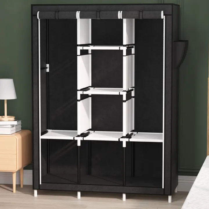 Jaza Keja 105cm Wide 3 Columns metalic Clothes Storage Portable Wardrobe Dustproof Cover Closet Durable Clothes Rack Organizer