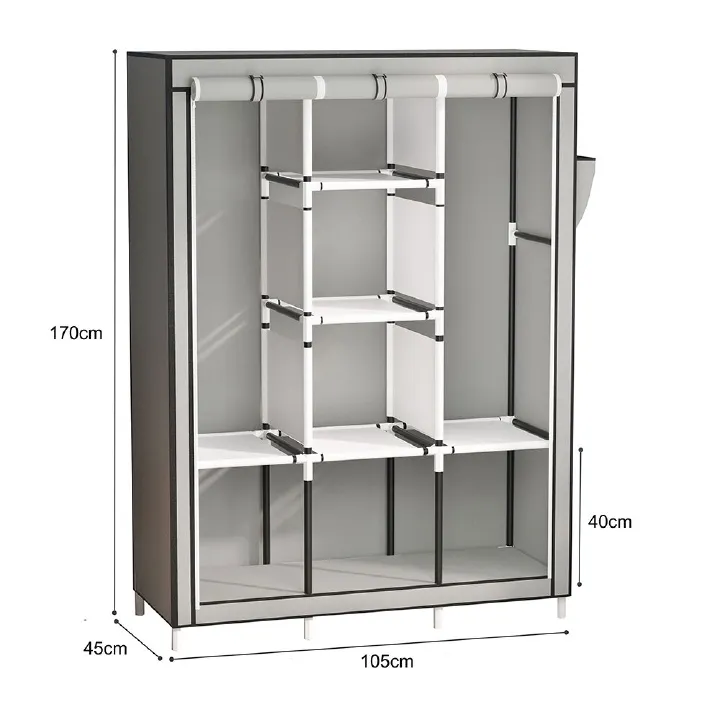 Jaza Keja 105cm Wide 3 Columns metalic Clothes Storage Portable Wardrobe Dustproof Cover Closet Durable Clothes Rack Organizer