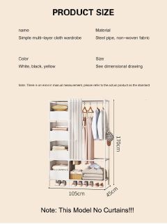 Jaza Keja DIY 2 Columns Metallic Portable Premium Wardrobe (NO Curtains) Household Hanging Clothes closet Racks Bedroom Storage Wardrobe Simple Dormitories Room Clothes Storage