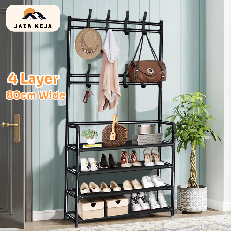 【Promotions】Jaza Keja 80cm/31.5in Extra Wide 4 5 Layer Simple Assemble Shoe Rack Floor Coat Hat Rack Shoe Integrated Household Storage Bedroom Living Room Bathroom Hangers