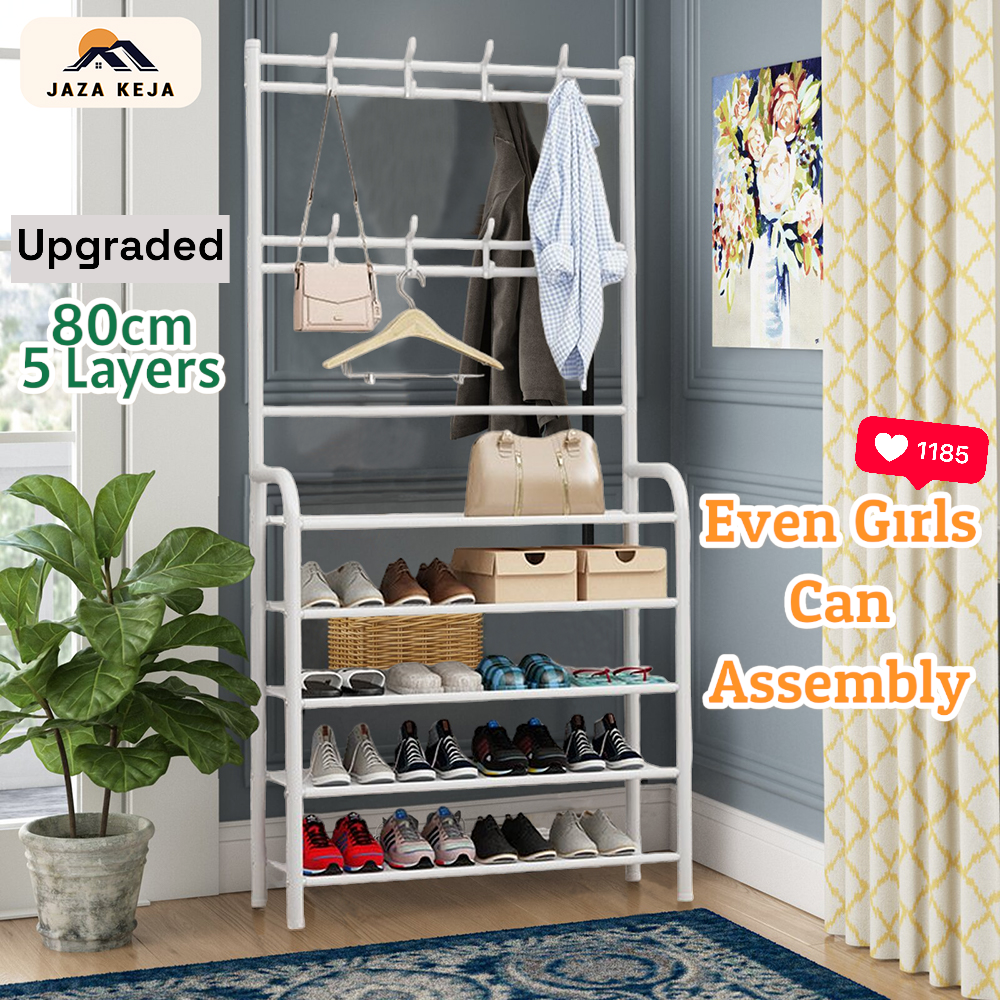 【Promotions】Jaza Keja 80cm/31.5in Extra Wide 4 5 Layer Simple Assemble Shoe Rack Floor Coat Hat Rack Shoe Integrated Household Storage Bedroom Living Room Bathroom Hangers