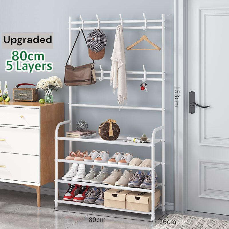 【Promotions】Jaza Keja 80cm/31.5in Extra Wide 4 5 Layer Simple Assemble Shoe Rack Floor Coat Hat Rack Shoe Integrated Household Storage Bedroom Living Room Bathroom Hangers