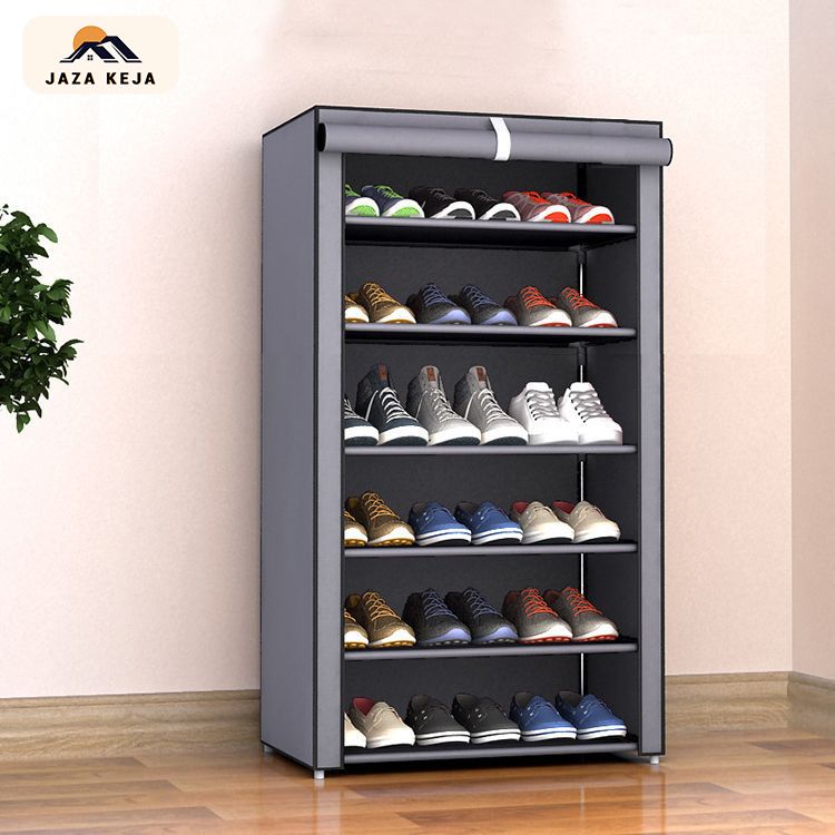 Jaza Keja 6 Layers Shoes Rack With Dustproof Curtain Free Standing Shoes Rack Easy Assembled Shoes Storage Shelf