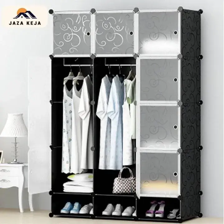 【Promotions】Jaza Keja 12 Grids 3 Columns Plastic Clothes Wardrobe Storage Shelf With Shoes Storage Box for Books Clothes Toys Sundries Space Saving Household Organizer