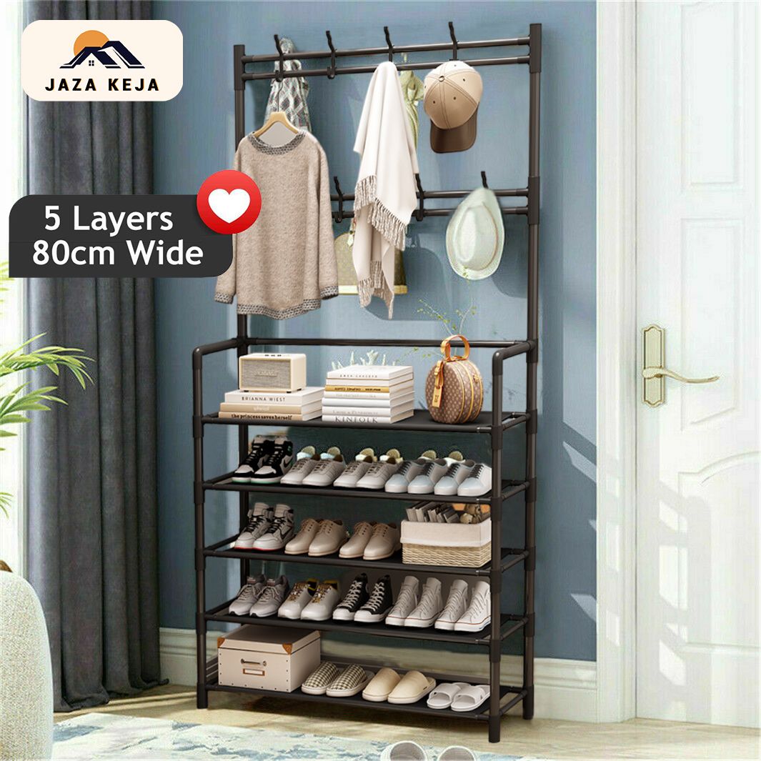 【Promotions】Jaza Keja 80cm/31.5in Extra Wide 4 5 Layer Simple Assemble Shoe Rack Floor Coat Hat Rack Shoe Integrated Household Storage Bedroom Living Room Bathroom Hangers