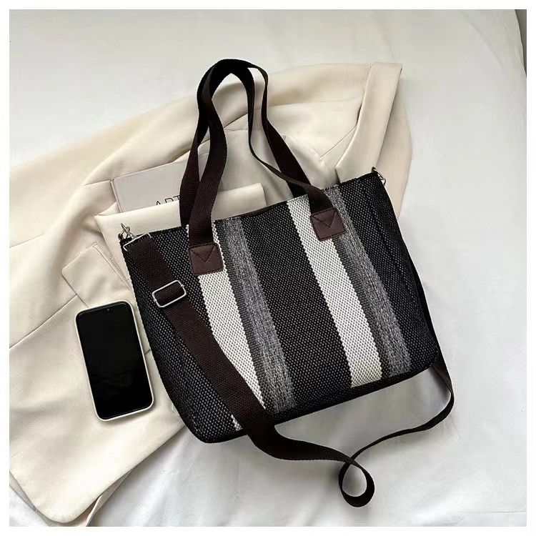 New Fashion Striped Canvas Commuter Tote Tote Hip Shoulder Crossbody Mommy Bag Handbags