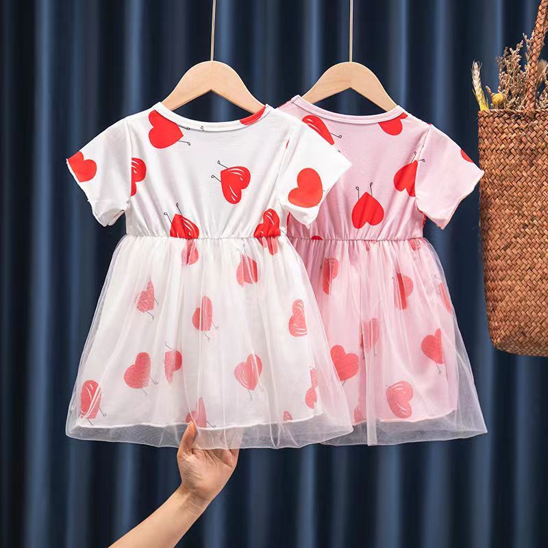 D-baby 1PC Lovely Baby Kids Girl Love Print Shortsleeve Dress Girls Dress
