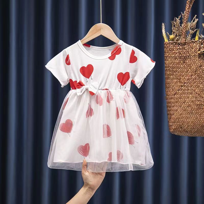 D-baby 1PC Lovely Baby Kids Girl Love Print Shortsleeve Dress Girls Dress