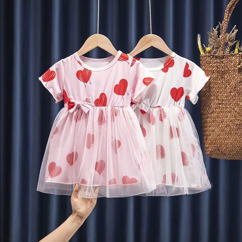 D-baby 1PC Lovely Baby Kids Girl Love Print Shortsleeve Dress Girls Dress