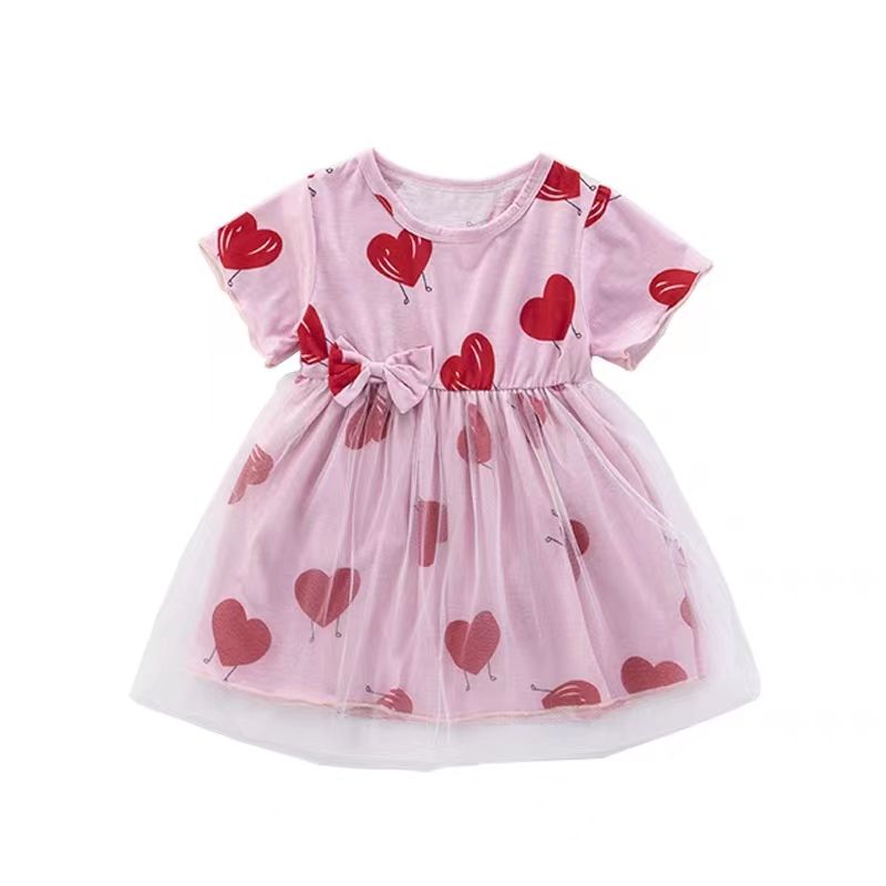 D-baby 1PC Lovely Baby Kids Girl Love Print Shortsleeve Dress Girls Dress