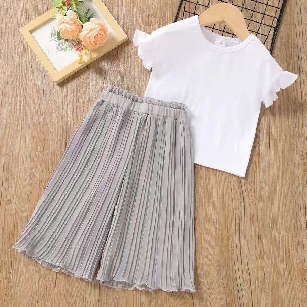 D-baby 2PCS New Fashion Girls Short Sleeve Top +  Pants Suit, Girls Sports Suit