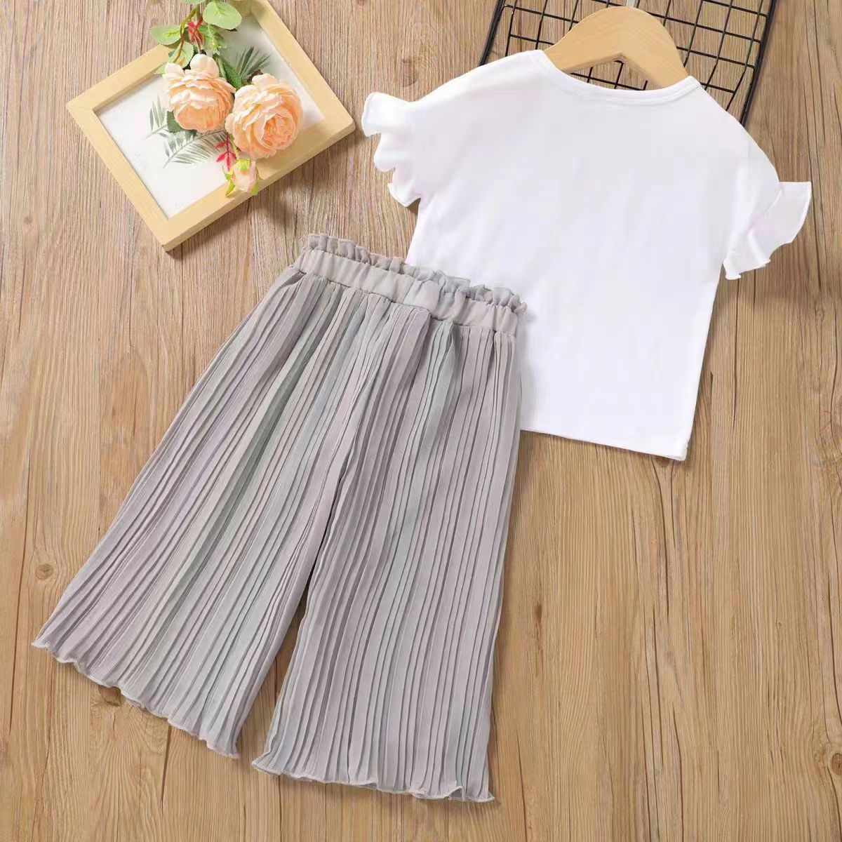 D-baby 2PCS New Fashion Girls Short Sleeve Top +  Pants Suit, Girls Sports Suit