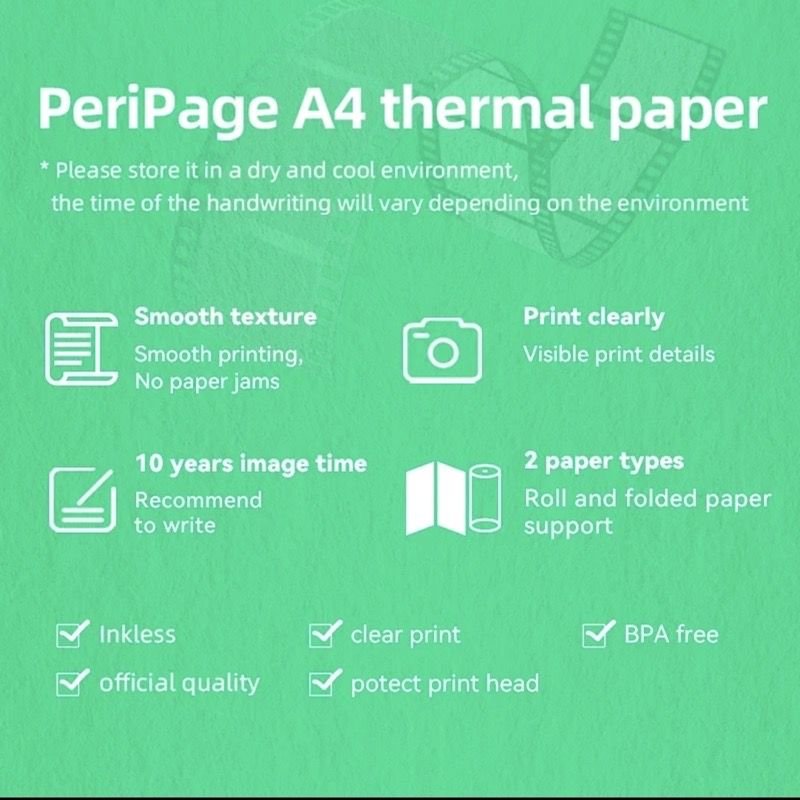 A4 Thermal Printing Paper Rolls for Peripage A4 Mini Printer Pocket Printer Portable Thermal Label Printer Thermal Paper Folded Rolls