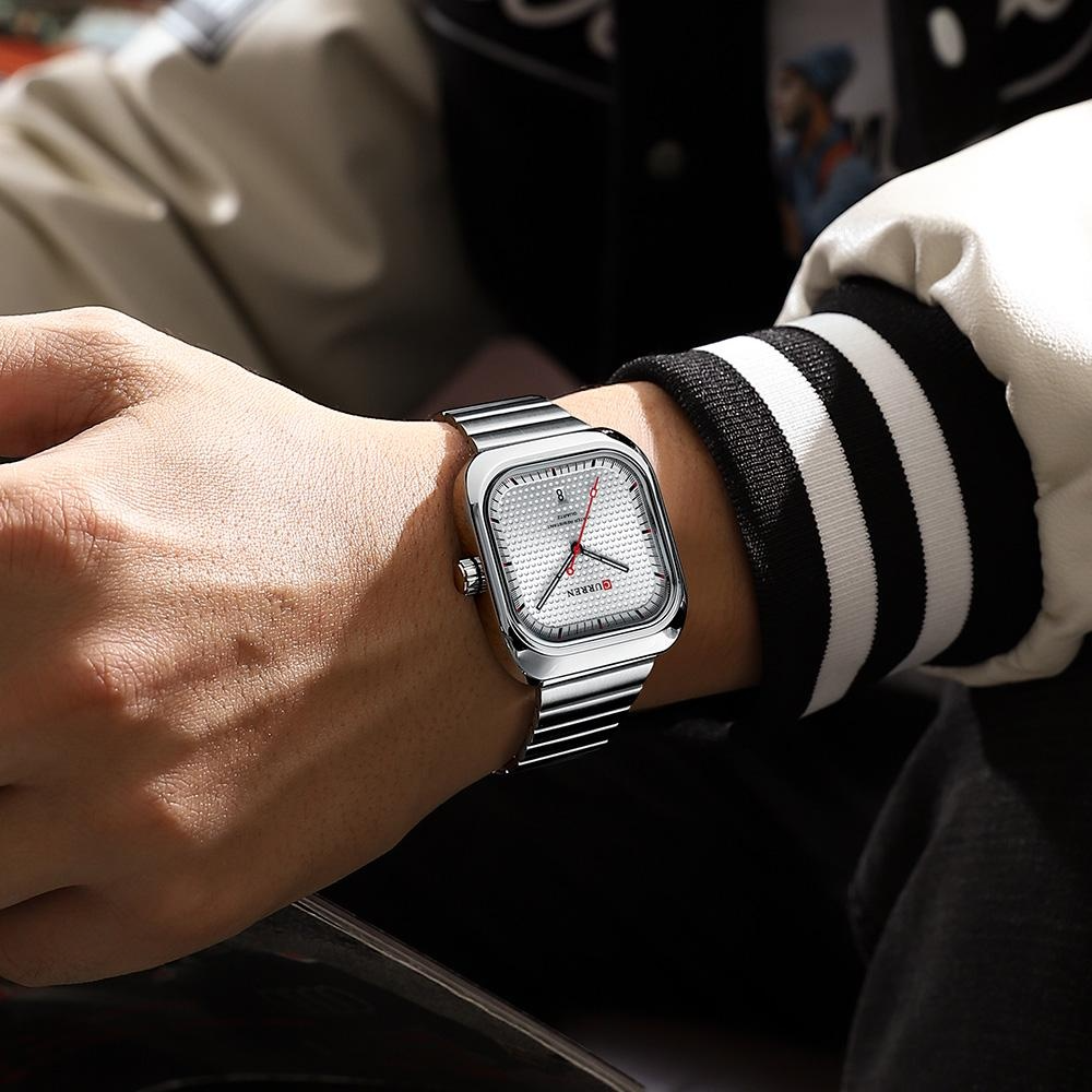 CURREN Leisure Trendy Men's Watch Business Sports Watches Square Stainless Steel 3ATM Waterproof Mens Quartz Date/Day Watch Relogio Masculino 8460