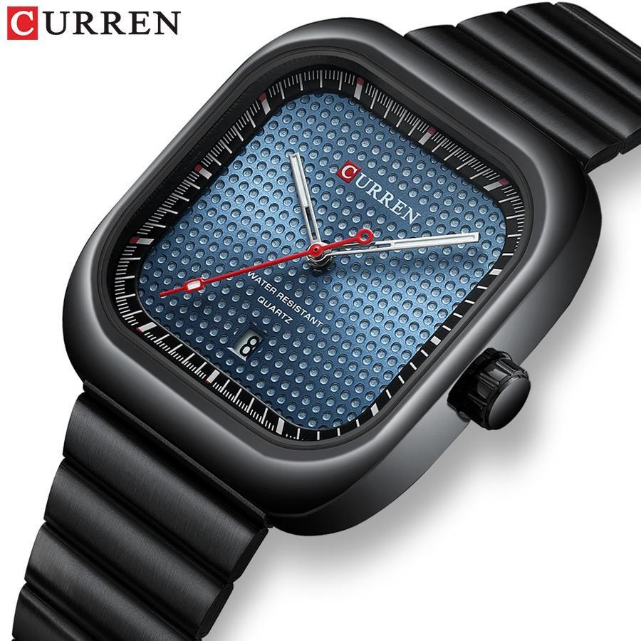 CURREN Leisure Trendy Men's Watch Business Sports Watches Square Stainless Steel 3ATM Waterproof Mens Quartz Date/Day Watch Relogio Masculino 8460