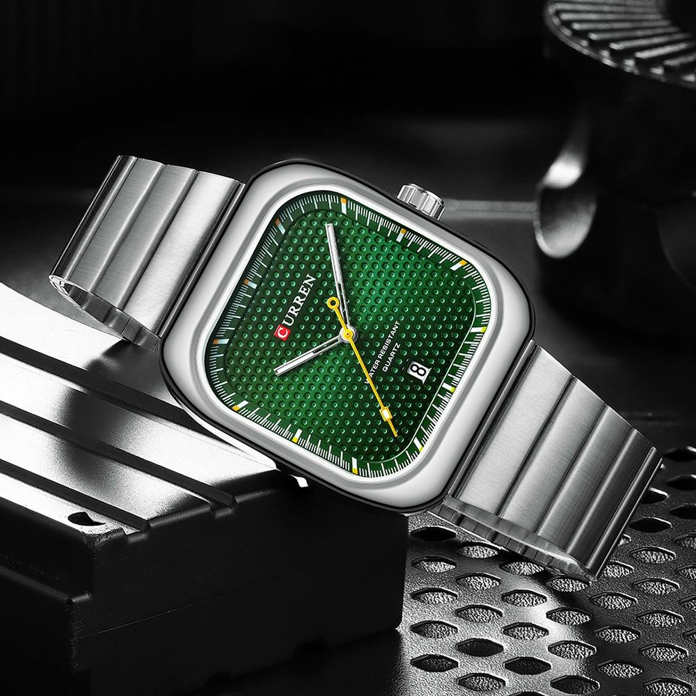 CURREN Leisure Trendy Men's Watch Business Sports Watches Square Stainless Steel 3ATM Waterproof Mens Quartz Date/Day Watch Relogio Masculino 8460
