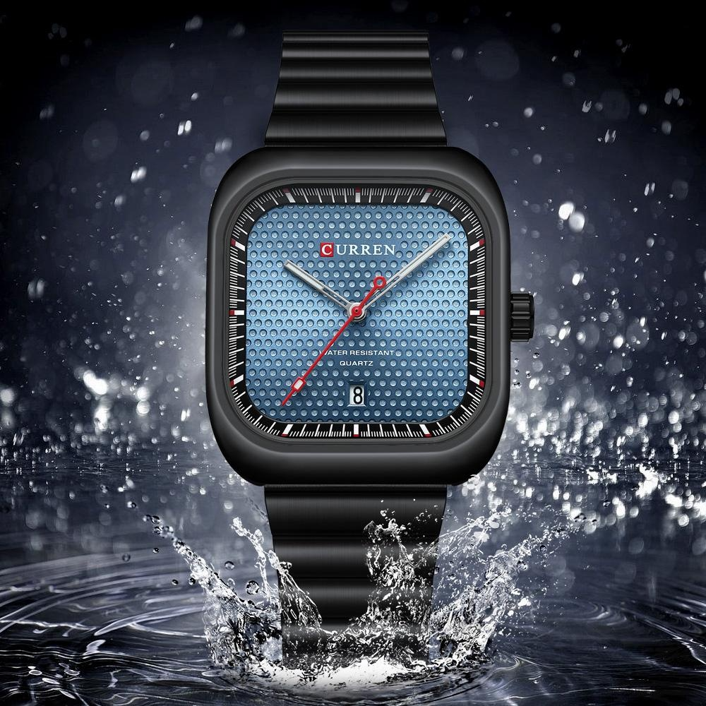 CURREN Leisure Trendy Men's Watch Business Sports Watches Square Stainless Steel 3ATM Waterproof Mens Quartz Date/Day Watch Relogio Masculino 8460