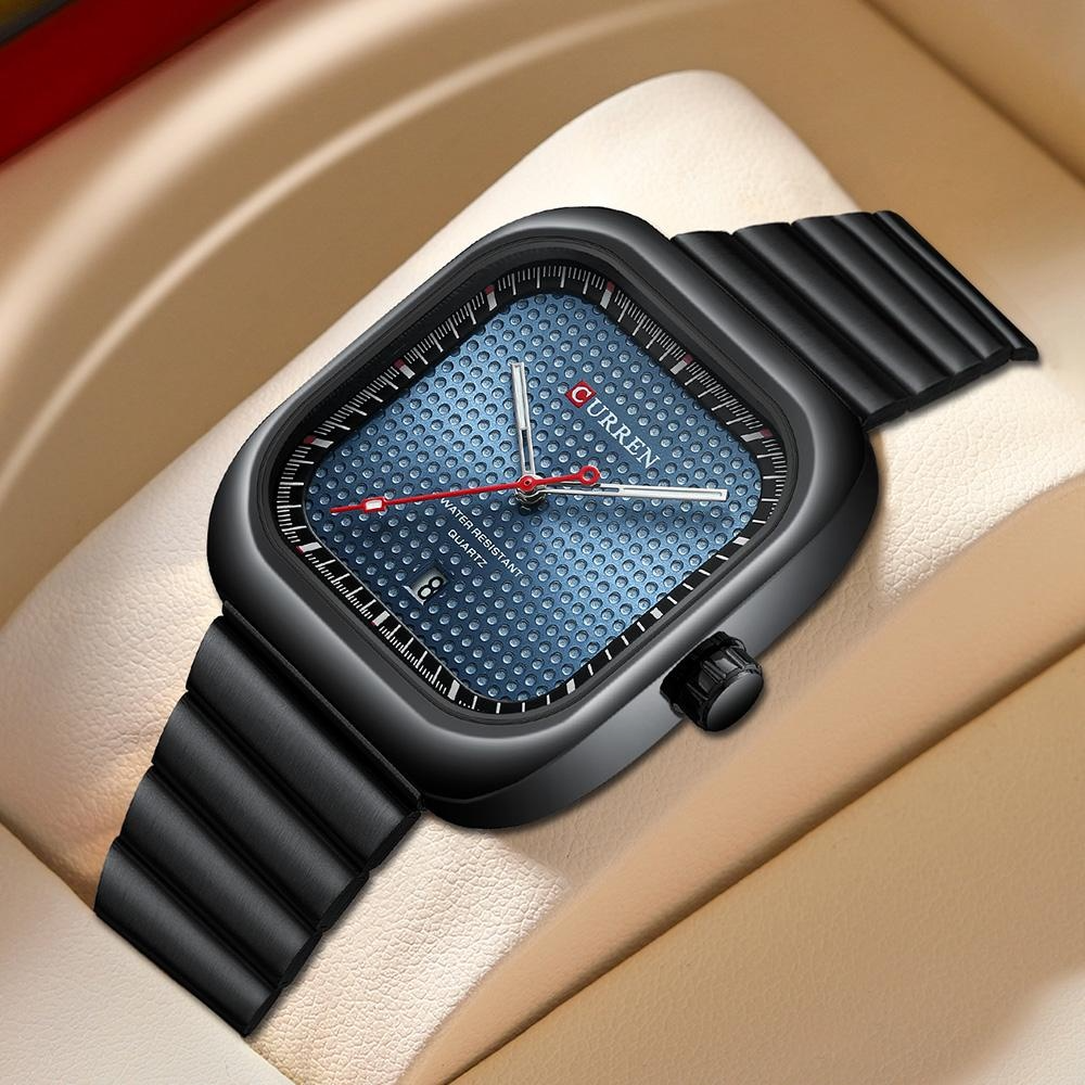 CURREN Leisure Trendy Men's Watch Business Sports Watches Square Stainless Steel 3ATM Waterproof Mens Quartz Date/Day Watch Relogio Masculino 8460