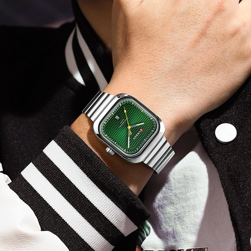 CURREN Leisure Trendy Men's Watch Business Sports Watches Square Stainless Steel 3ATM Waterproof Mens Quartz Date/Day Watch Relogio Masculino 8460