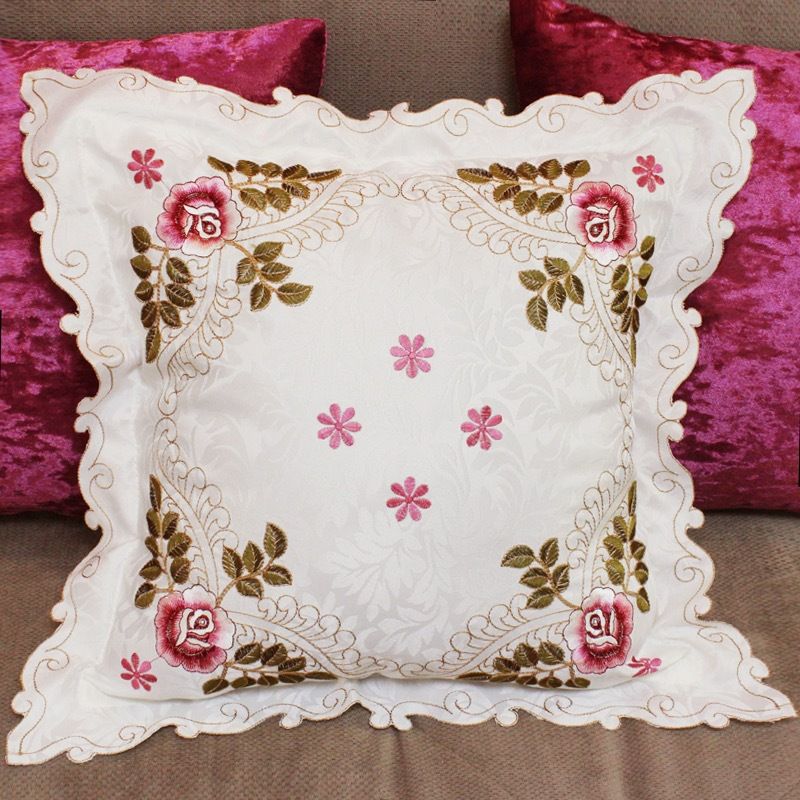 New Embroidered Pillow Case Home Bedroom Living Room Sofa Pillow Case Embroidered Fabric Fashion Light Luxury Square Cushion