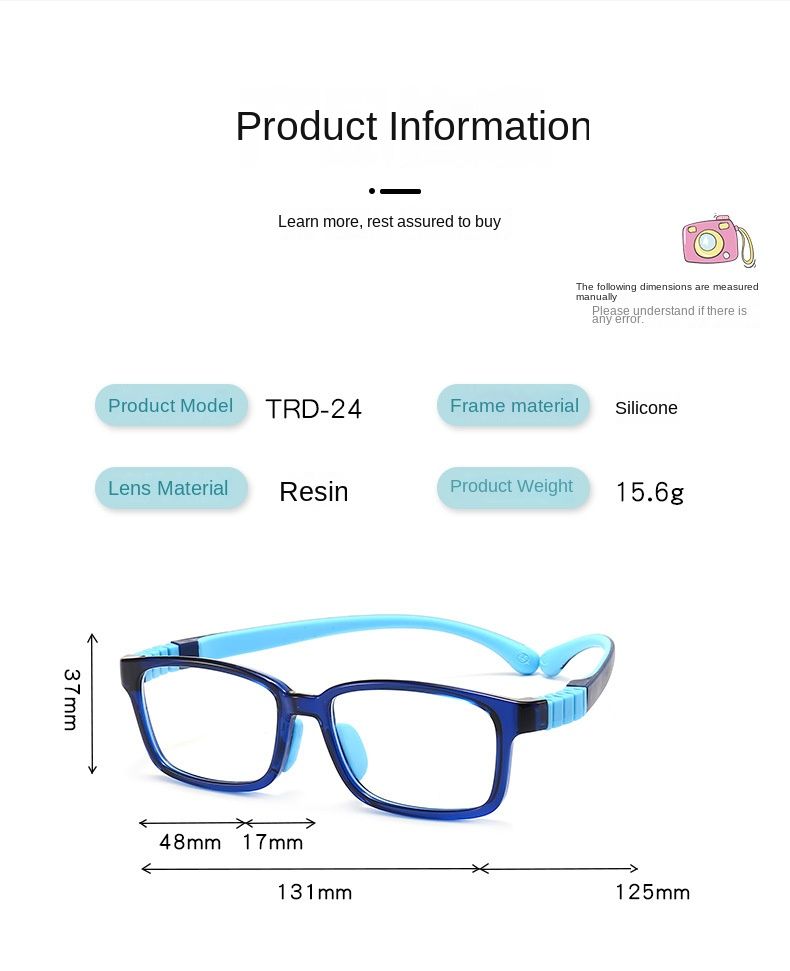 TRD24 New Children's Glasses Anti-blue Light Myopia Two-color Silicone Myopia Frame Boys and Girls Primary School Children's Frame