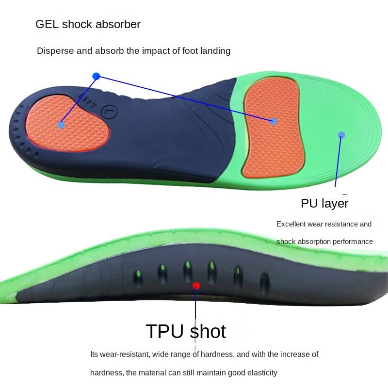 Thickened Heightening Pad Sports Insole Men's Shock Absorption Breathable Sweat Absorbing High Elastic Comfortable High Arch Foot Flat Foot Support Correction
