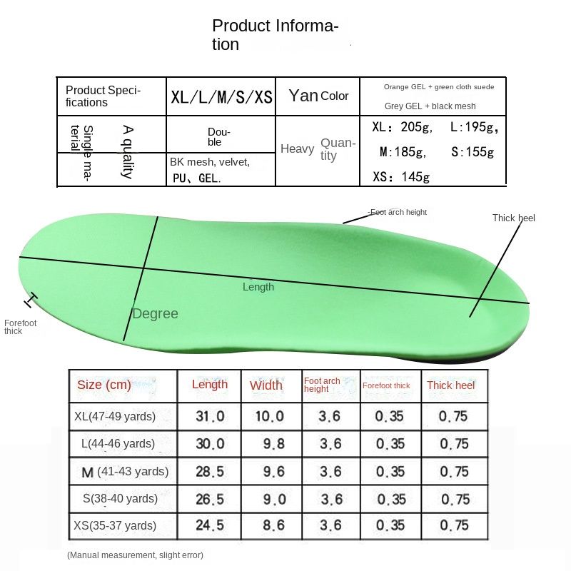 Thickened Heightening Pad Sports Insole Men's Shock Absorption Breathable Sweat Absorbing High Elastic Comfortable High Arch Foot Flat Foot Support Correction