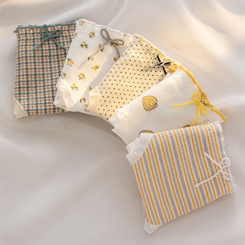 6 Pcs Women's Underwear M-XL Women's Cotton Underwear Girls' Cute Flower Briefs Mid Waist Seamless Underpants Sexy Lace Panties Female Lingerie