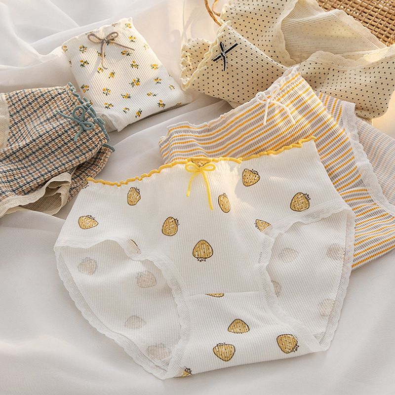 6 Pcs Women's Underwear M-XL Women's Cotton Underwear Girls' Cute Flower Briefs Mid Waist Seamless Underpants Sexy Lace Panties Female Lingerie