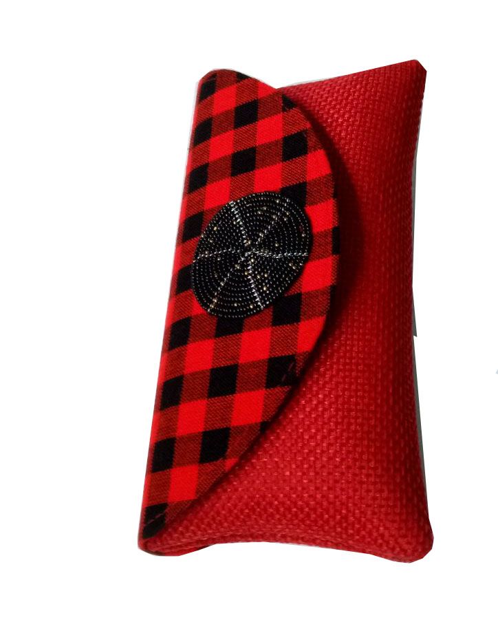 AFRICAN MAASAI PLAID CLUTCH PURSE- RED/BLACK FLORAL PRINT