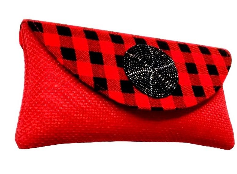 AFRICAN MAASAI PLAID CLUTCH PURSE- RED/BLACK FLORAL PRINT
