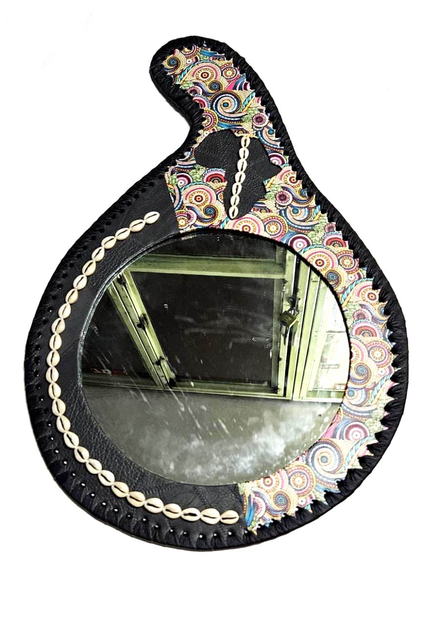 exquisitely crafted leather-bound customized mirror, a masterpiece of artistry and elegance that transcends mere functionality to become a cherished heirloom in your home.